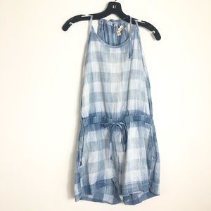 Cloth & Stone Women's Small Chambray Gingham Romper Pockets Drawstring Blue Boho